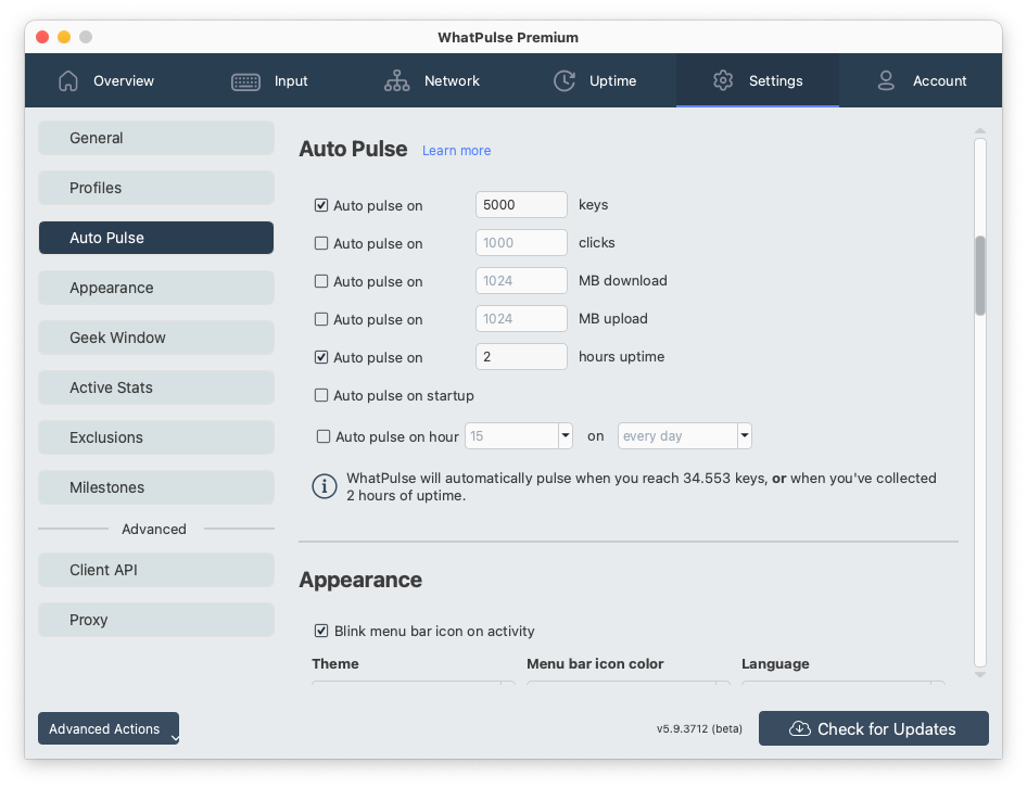 auto pulse settings