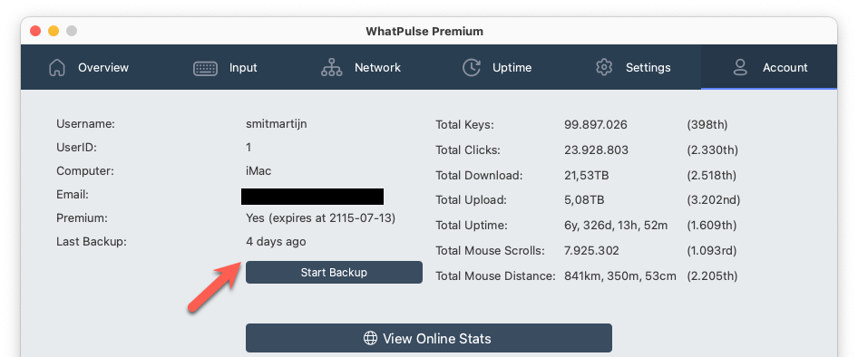 Start online backup