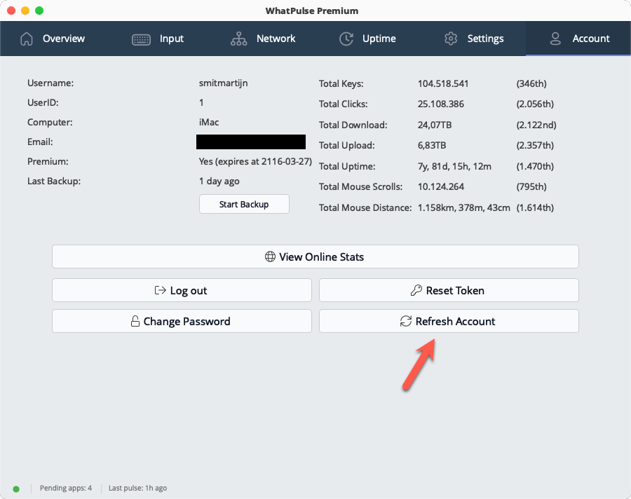 Refreshing account information in WhatPulse